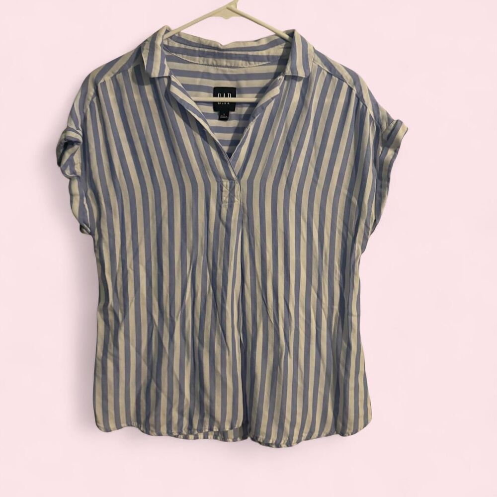 GAP popover womens S blue white striped casual summer lightweight blouse